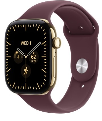 Chytré hodinky Apple Watch Series 12 GPS + Cellular 46 mm zářivě zlatý titan, burgundsky červený sportovní řemínek - S/M