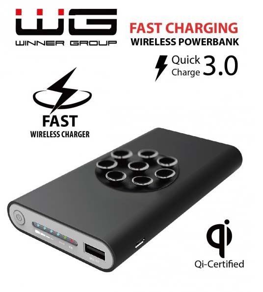 Powerbanka WG 8000 mAh 10W QC 3.0, bezdrátové nabíjení černá WG 8000 mAh
