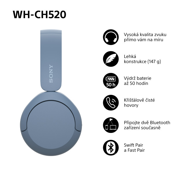 Sluchátka Sony WH-CH520 modrá Sluchátka Sony WH-CH520 - modrá