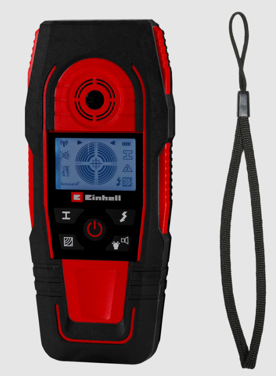 Digitální detektor Einhell Expert TE-MD 80 s LCD displejem a přiloženým zápěstním popruhem