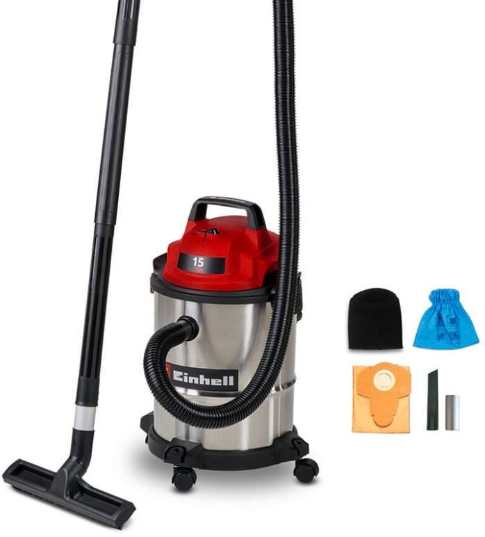 Průmyslový vysavač Einhell Classic TC-VC 1540 S s nerezovou nádobou 15 l a příslušenstvím pro mokré i suché vysávání