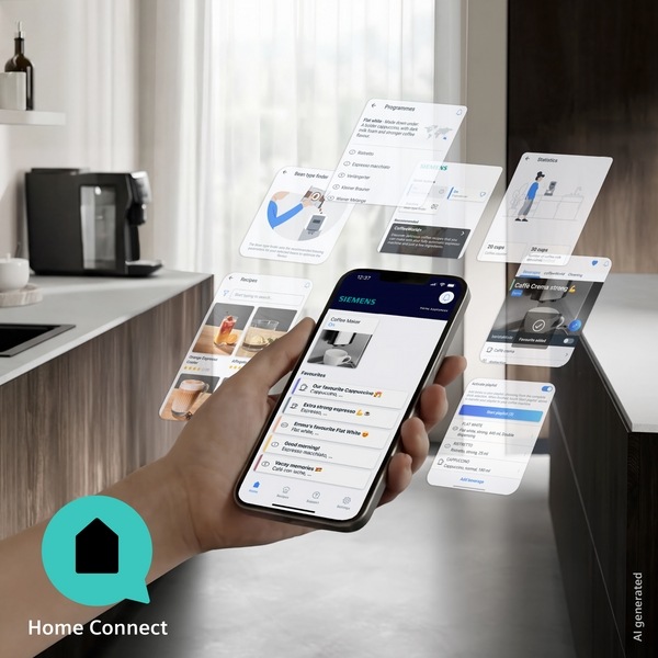 Pohled na mobil s aplikací HOme Connect, skrze kterou ovládáte kávovar Siemens