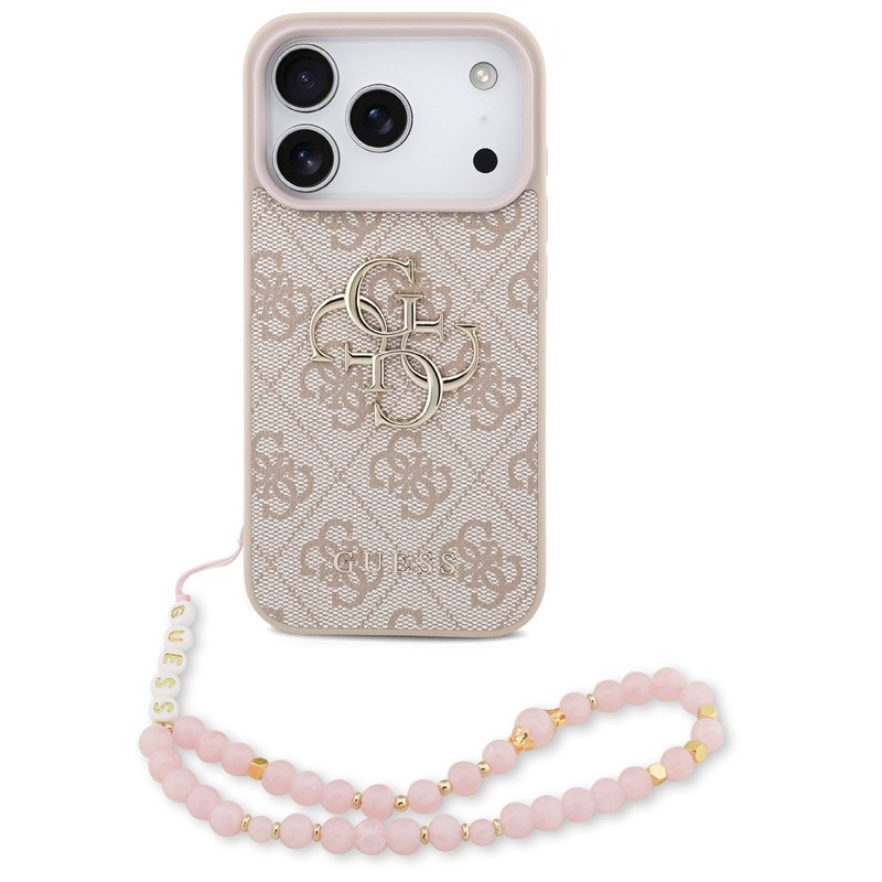 Kryt na mobil Guess PU 4G Metal Logo Strap na Apple iPhone 17 Pro - růžový
