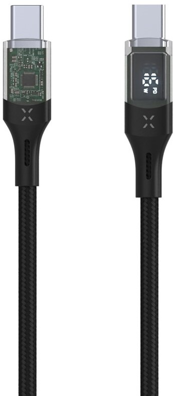 Kabel FIXED USB-C/USB-C, s displejem, PD, 100W, 1,2 m - černý