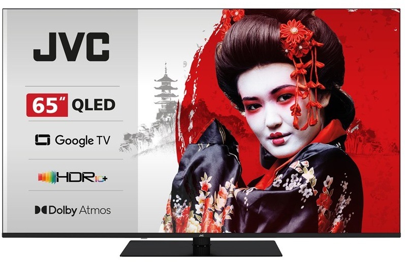 Televize JVC LT-65VGQ7535,černá, čelní pohled s vypsanými funkcemi