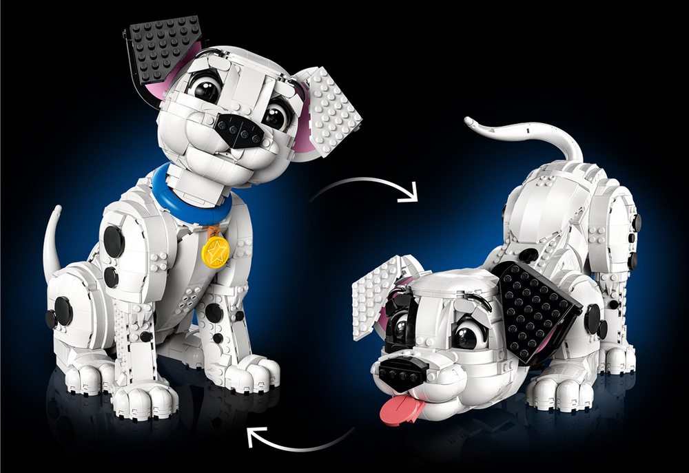Stavebnice LEGO® │ Disney 43269 Štěňátko z filmu 101 dalmatinů Pohyblivá hlava a ocas dovolují dalmatina postavit, posadit nebo položit a pokaždé změnit jeho pózu.