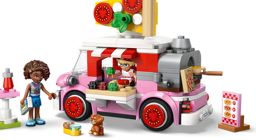 Stavebnice LEGO® Friends 42694 Pojízdný stánek s pizzou Aplikace LEGO Builder usnadní stavbu pojízdné pizzerie ze 190 dílků, která pak může vyrazit za zákazníky.