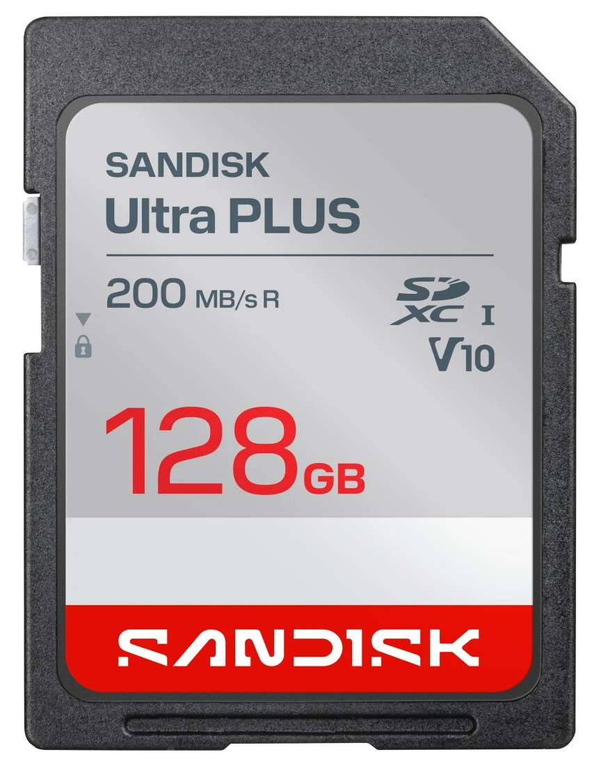 Paměťová karta SANDISK SDXC Ultra Plus 128GB UHS-I U1 (200R) Paměťová karta SanDisk Ultra Plus SDXC s rozhraním UHS-I a vysokou rychlostí čtení