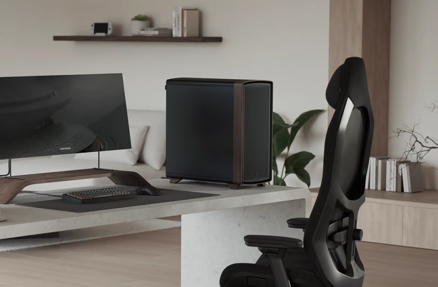FRACTAL DESIGN Summit Black Solid umístěná na pracovním stole v moderním interiéru