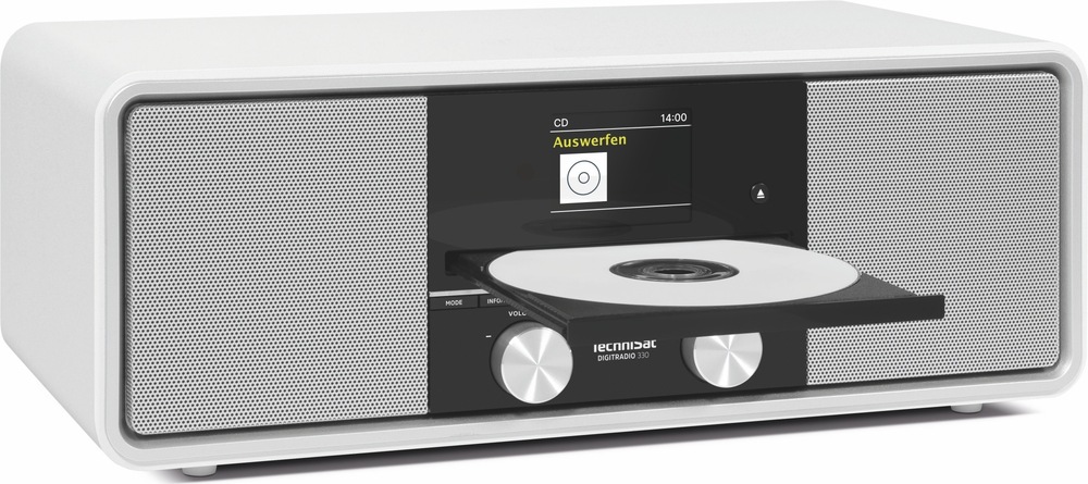Radiopřijímač s DAB+ TechniSat DIGITRADIO 330 stříbrný TechniSat DIGITRADIO 330 s vysunutou CD mechanikou