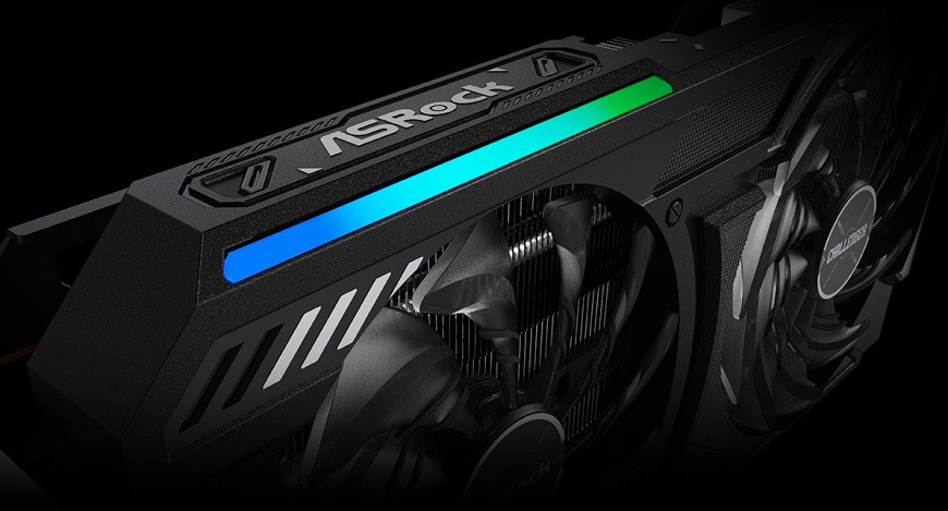 RGB podsvícení boční hrany grafické karty ASRock RX 9060 XT Challenger