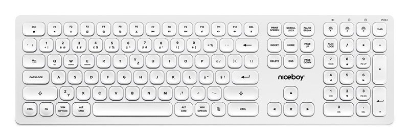 Klávesnice Niceboy OFFICE K30, Wireless, CZ/SK layout bílá