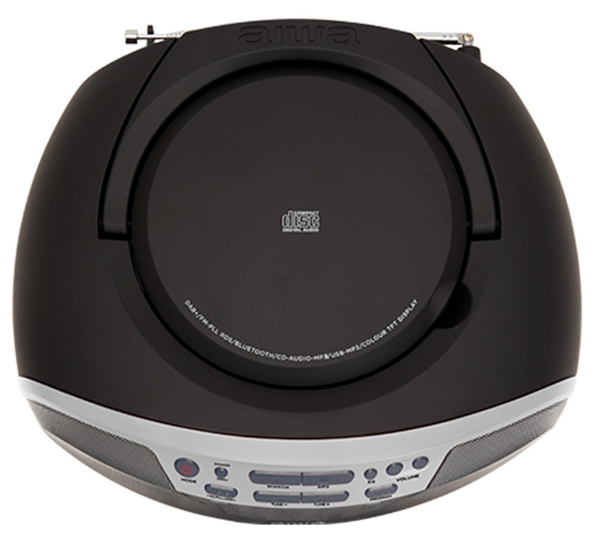 Radiomagnetofon s DAB+/CD AIWA BBTU-500DAB stříbrný Horní pohled na stříbrný radiopřijímač DAB+/CD Aiwa BBTU-500DAB