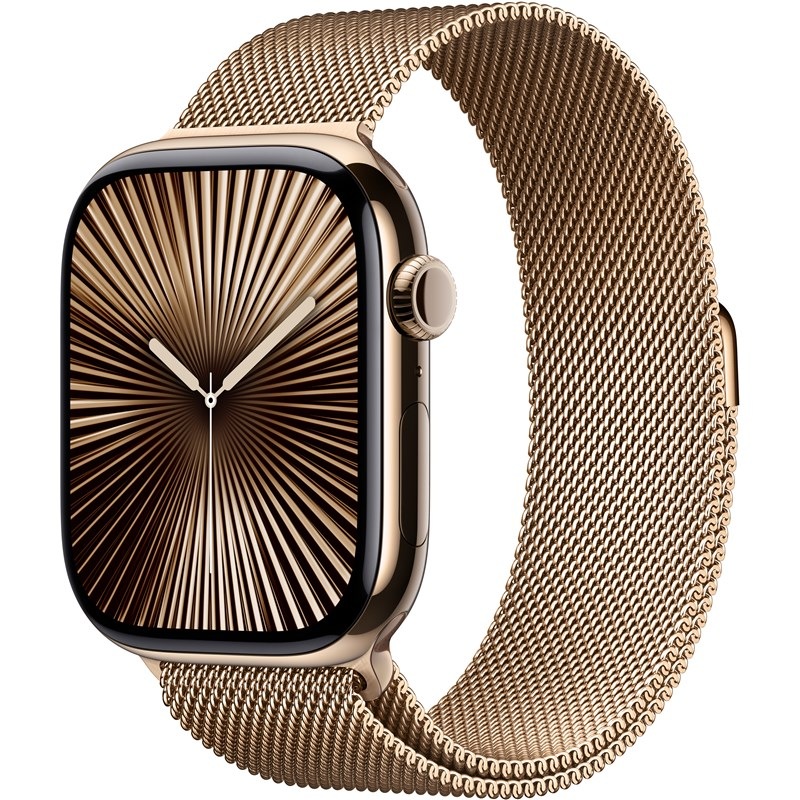 Chytré hodinky Apple Watch Series 10 GPS + Cellular 46mm pouzdro ze zlatého titanu - zlatý milánský tah - S/M