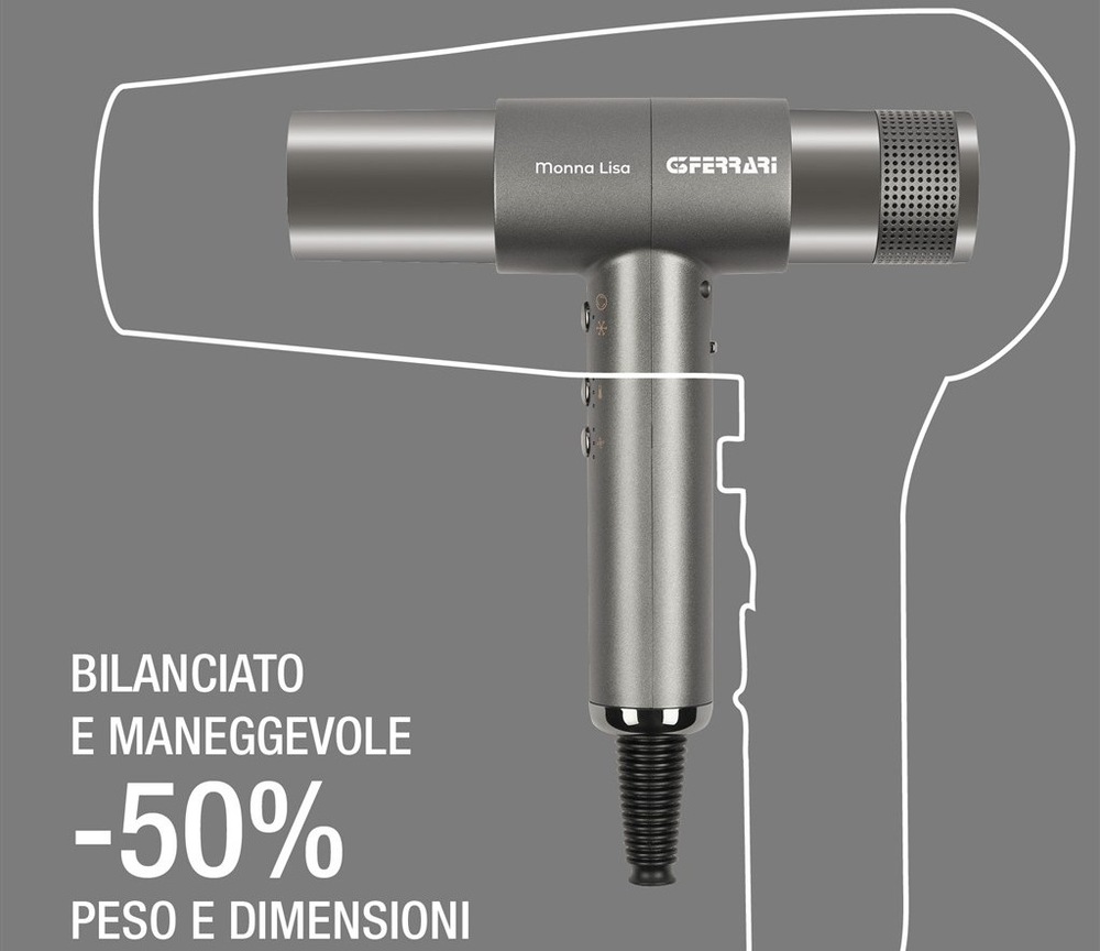 Elegantní a kompaktní design fénu je až o 50 % kompaktnější ve srovnání s běžnými modely na trhu.