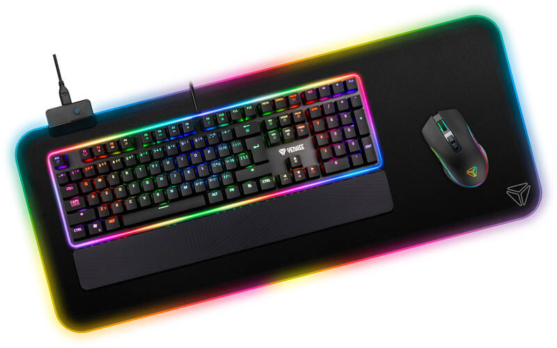 Podložka pod klávesnici a myš YENKEE YPM 3006 RGB Warp, 93 x 35 cm černá