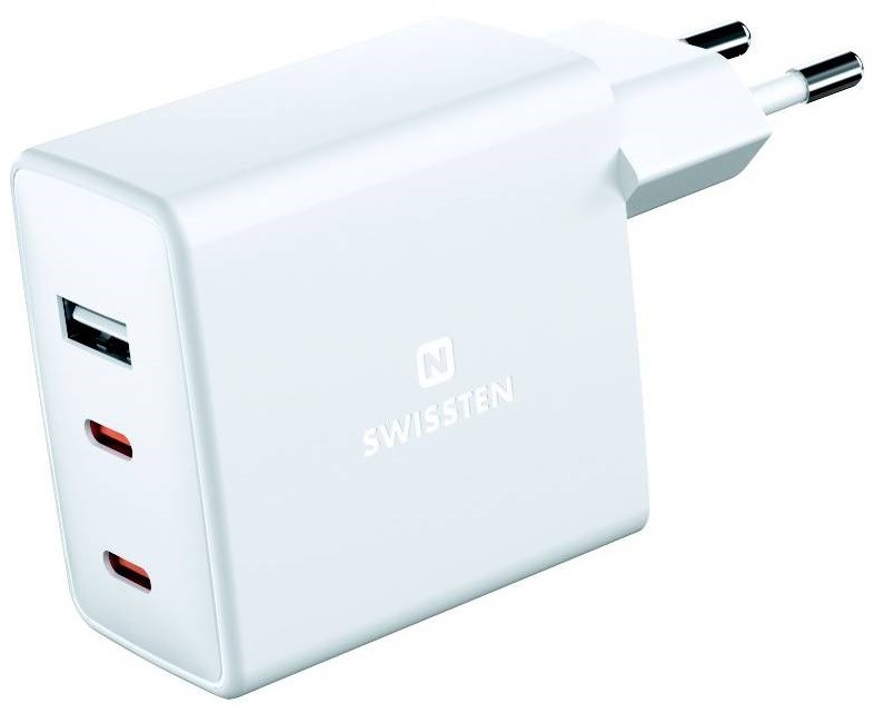 Nabíječka do sítě Swissten GaN 70W, 2x USB-C, 1x USB bílá Swissten 22054100