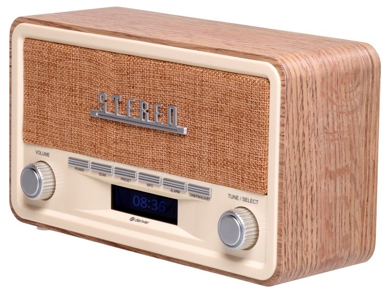 Radiopřijímač Denver DAB-18 v barvě světlé dřevo retro design