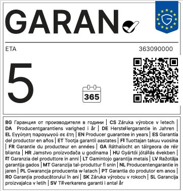 Certifikát garance výrobcem ETA 5 let s QR kódem a číselným kódem 363090000"