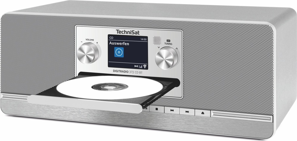 Radiopřijímač s DAB+ TechniSat DIGITRADIO 372 CD BT stříbrný/šedý Přední strana radiopřijímače TechniSat DIGITRADIO 372 s vysunutou CD mechanikou