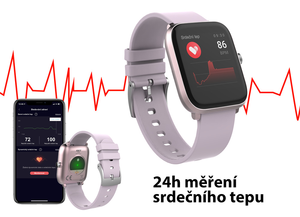 Chytré hodinky iGET Fit F45, 2x řemínek růžové Chytré hodinky iGET Fit F45, 2x řemínek růžové