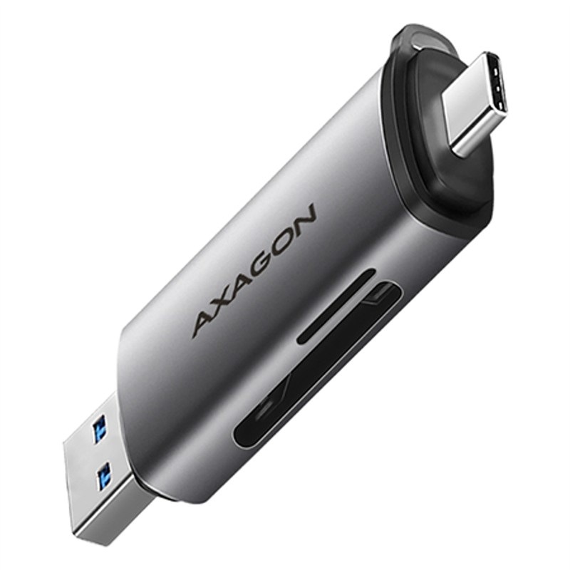 Čtečka paměťových karet Axagon Card Reader USB3.2 Gen 1 Type-C + Type-A, SD/microSD, UHS-I - stříbrná