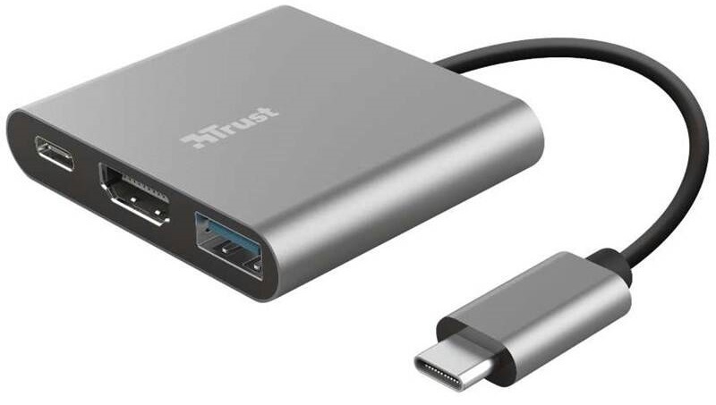 USB Hub Trust Dalyx 3v1 USB-C/USB, HDMI, USB-C PD 100W šedý