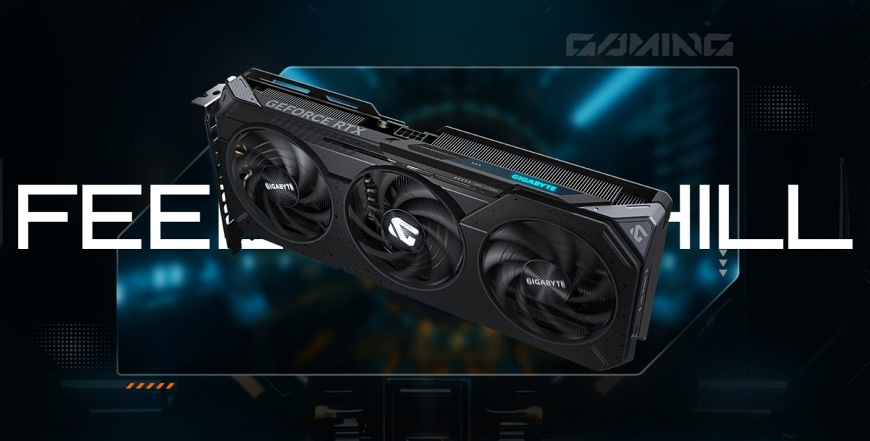Grafická karta GIGABYTE GeForce RTX 5060 GAMING OC 8G Grafická karta GIGABYTE RTX 5060 GAMING OC prezentovaná v herním vizuálu s motivem FEEL THE CHILL