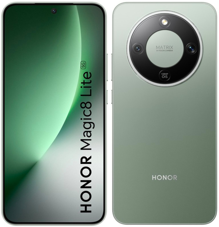 Mobilní telefon HONOR Magic8 Lite 5G s 6,79palcovým AMOLED displejem a zadním fotoaparátem, zelená barva