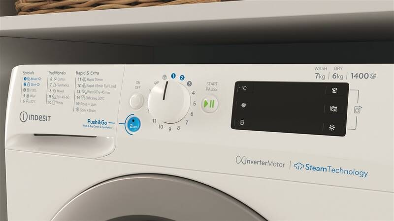 Pračka/sušička Indesit BDE 76435 WSV EE, bílá, PushGo