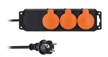 Kabel prodlužovací Solight 3 zásuvky, gumový kabel, venkovní, IP44, 3m černý