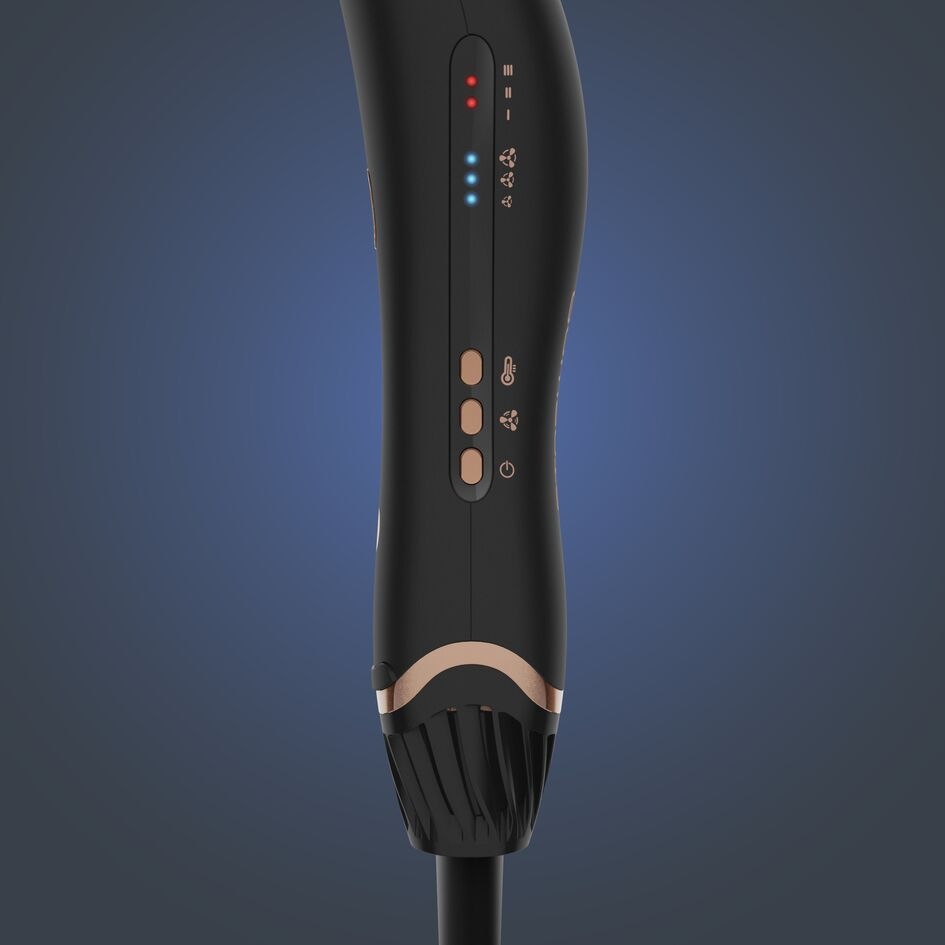 Fén Rowenta CF8C20E0 Air Motion Ultimate Experience černý/měděný Tři tlačítka k ovládání na fénu Rowenta CF8C20E0 Air Motion Ultimate Experience