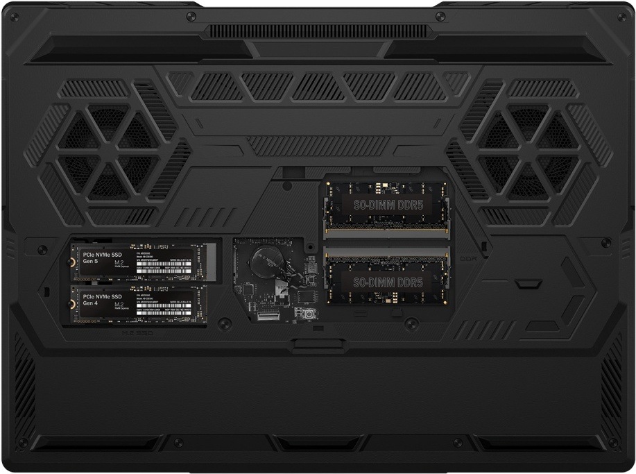 Notebook MSI Raider A16 HX B8WI-005XCZ černý Spodní strana notebooku Raider A16 s výkonným chlazením