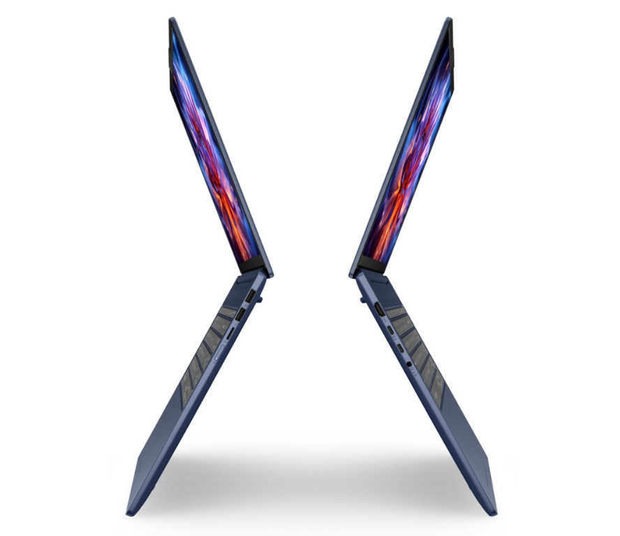 Notebook Lenovo IdeaPad Slim 5 16IPH11 šedý Dva otevřené notebooky Lenovo IdeaPad Slim 5 16IPH11 z profilu