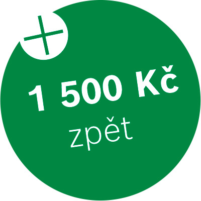 Kulaté zelené logo s nápisem až 1 500 Kč zpět odkazující na cashback lednice Bosch