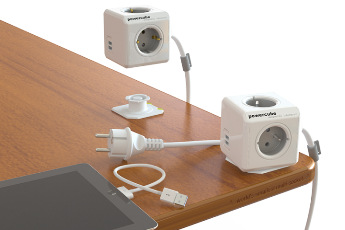 Kabel prodlužovací Powercube Extended USB, 4x zásuvka, 2x USB, 1,5m šedý/bílý