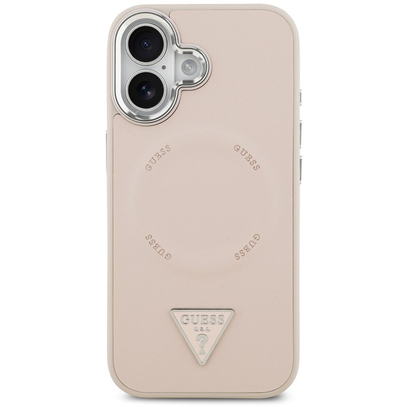 Kryt na mobil Guess PU Leather Triangle Logo MagSafe na Apple iPhone 17 - růžový