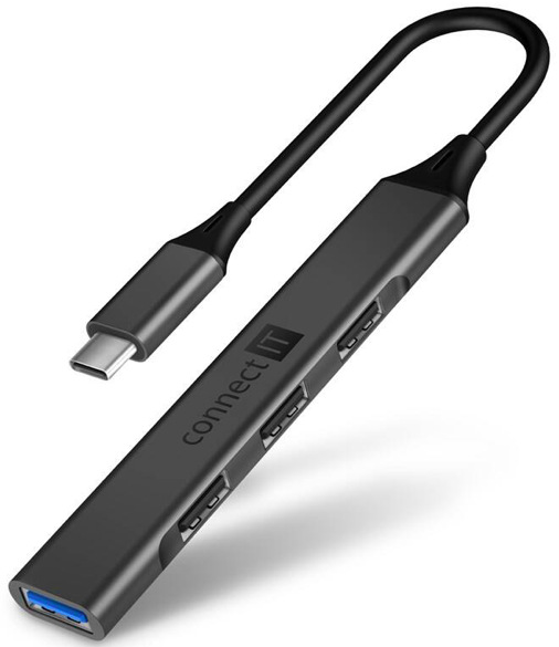 USB Hub Connect IT USB-C (1xUSB-A 3.0, 3xUSB-A 2.0) šedý