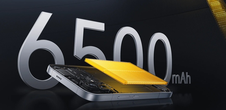 Mobilní telefon Poco F8 Ultra 5G 16 GB / 512 GB modrý Ilustrace s telefonu s kapacitou baterie 6500 mAh.