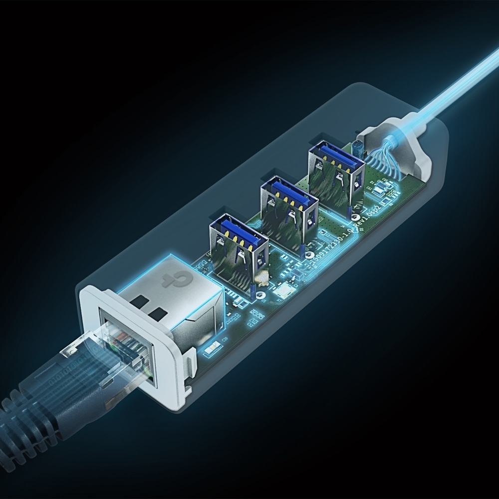 Síťová karta TP-Link UE330C, USB-C/RJ45 + 3x USB 3.0 bílá TP-Link UE330C rozšíří konektivitu o USB 3.0 a gigabitový LAN port