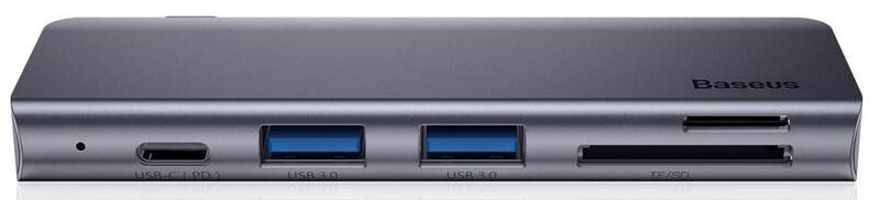 USB Hub Baseus USB-C/USB-C PD, 2x USB 3.0, micro SD, SD, TF šedý
