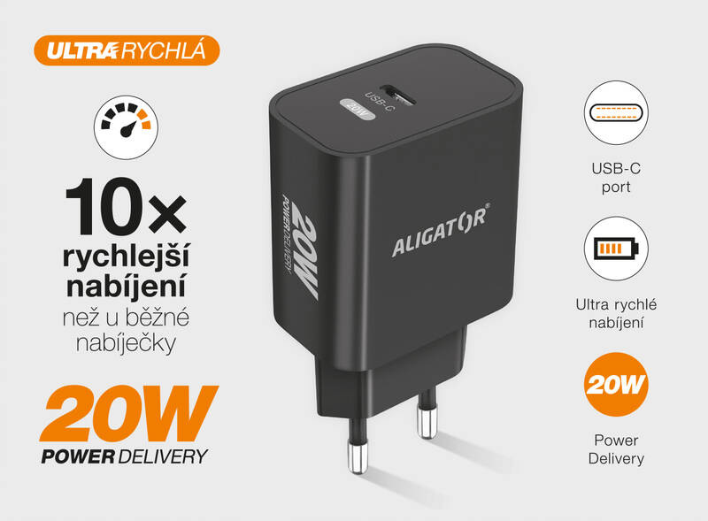 Nabíječka do sítě Aligator Power Delivery 20W, USB-C černá