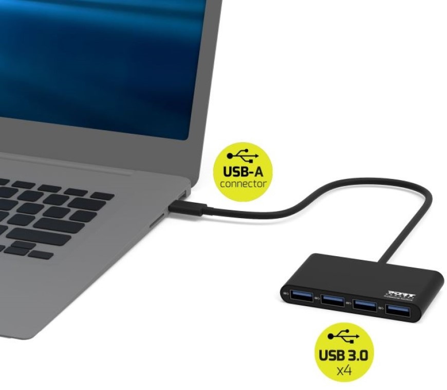 USB Hub PORT CONNECT USB-A , 4x USB 3.0 černý USB Hub PORT CONNECT USB-A , 4x USB 3.0 - černý