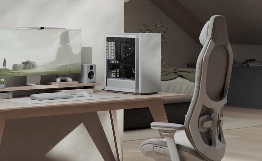 Case FRACTAL DESIGN Define One Light TG Clear Tint bílá Počítačová skříň FRACTAL DESIGN Define One Light TG Clear Tint jako součást čistě laděného herního pracovního stolu