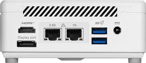 Zadní panel mini PC MSI Cubi 5 s HDMI, DisplayPortem, 2,5Gb/s a 1Gb/s LAN, dvěma USB-A a napájecím konektorem.