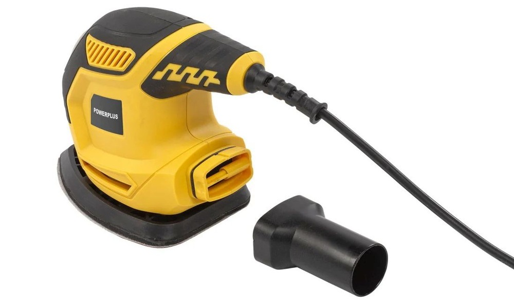 Vibrační bruska POWERPLUS POWX04810 obsahuje přípojku na vysavač a 3m kabel pro připojení do elektrické sítě