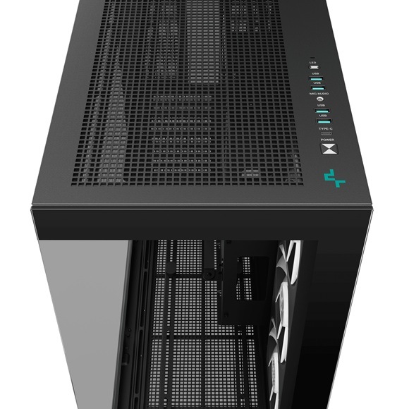 Case DeepCool CH780 ARGB bílá Detail obrázku horní části PC skříně.