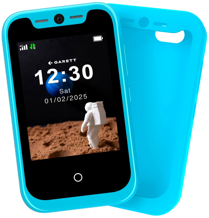Dětský telefon Garett Smartphone OneKid v modré barvě se silikonovým ochranným obalem