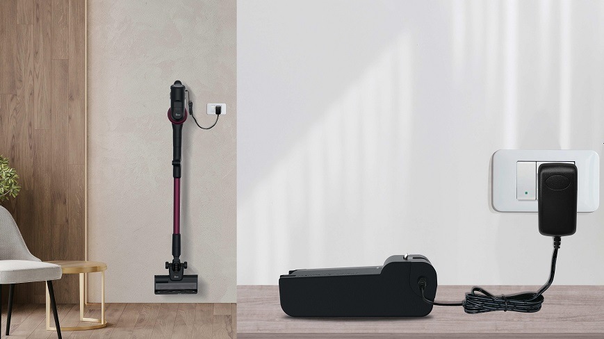 Tyčový vysavač Hoover HF4P10HX 011 černý/růžový HF4P10HX 011 napájení vysavače v nástěnném držáku a nabíjení baterie