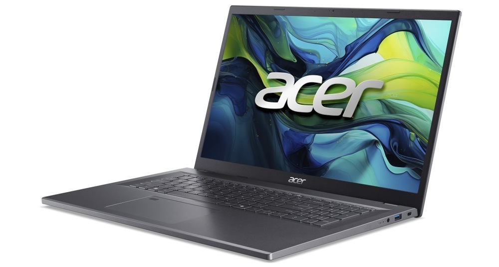 Otevřený a zapnutý notebook Acer Aspire 17 otočený doleva
